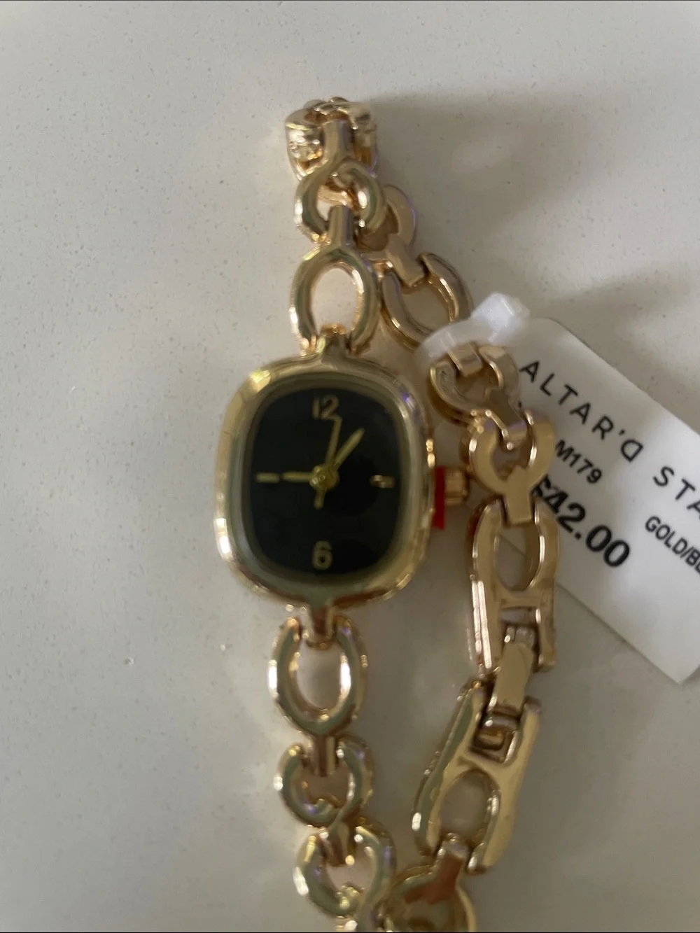 Altar'd State Gold Link Bracelet Watch with Black Dial